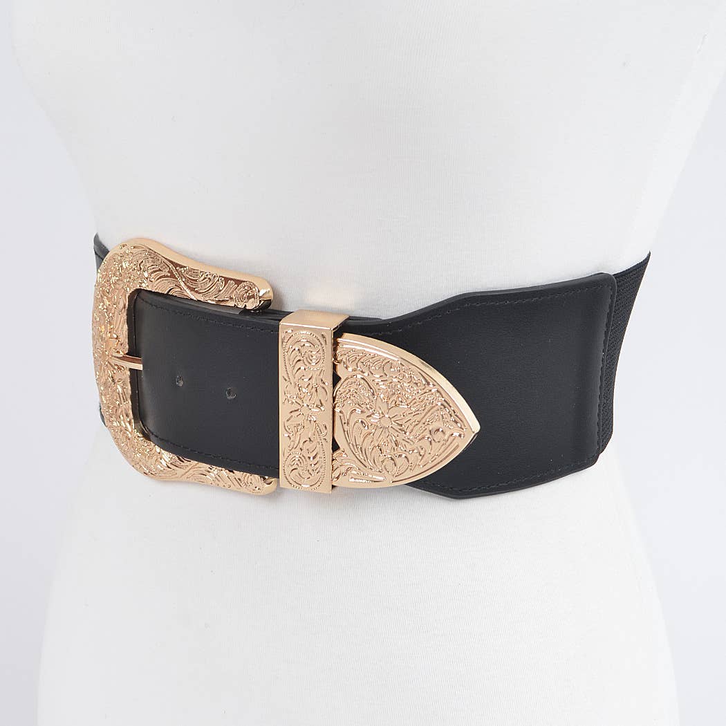 Black Gold Wide Multi Metal Plus Size Elastic Belt for wholesale on Faire2