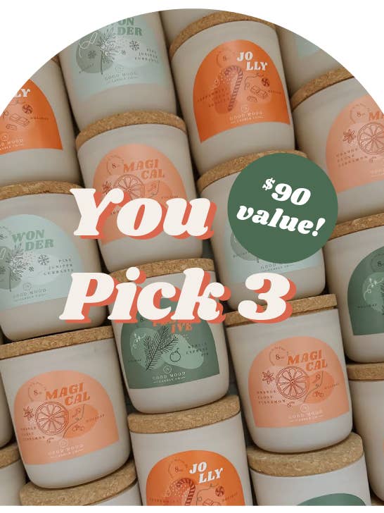 You-Pick 3 Holiday Candle Bundle for wholesale by Good Mood Candle Co
