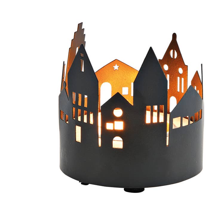 Metal and wood tealight holder house, black (W/H/D) 7x7x7cm for wholesale by Wurm
