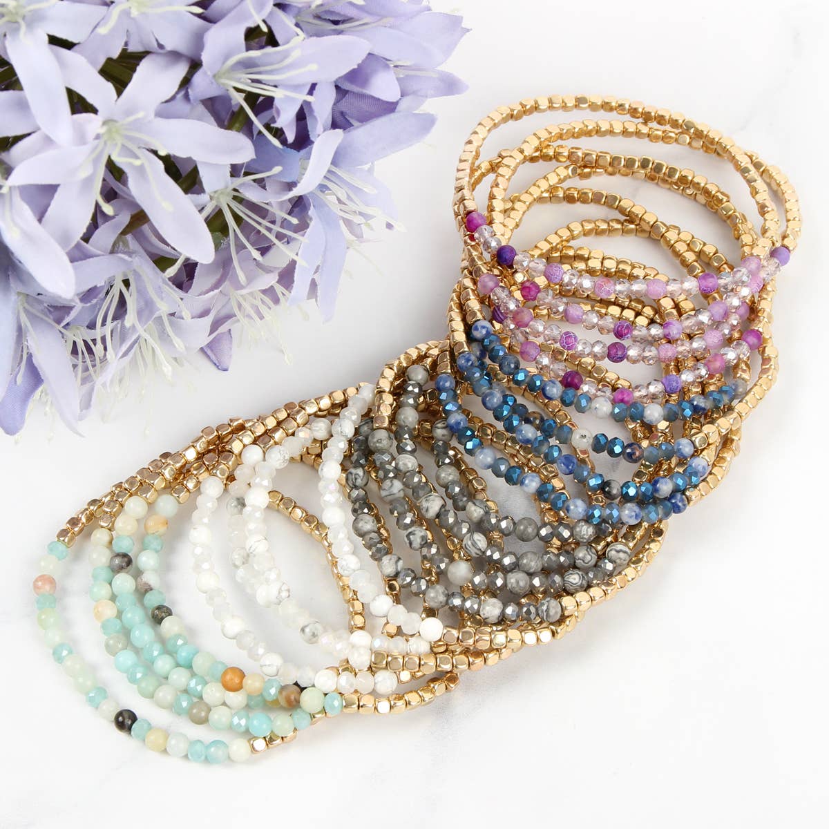 MYS Wholesale Inc - Wholesale Beaded Bracelet - Brass, Stone, Glass Four Set Beads Bracelet17