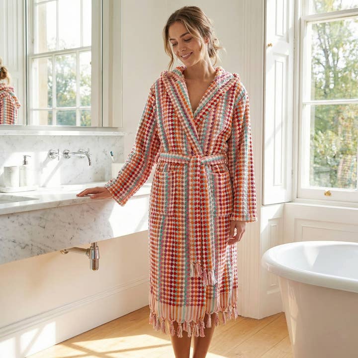 Pompom Bathrobe Handloom Turkish Cotton Resort Heavy Luxury for wholesale by Kikoya