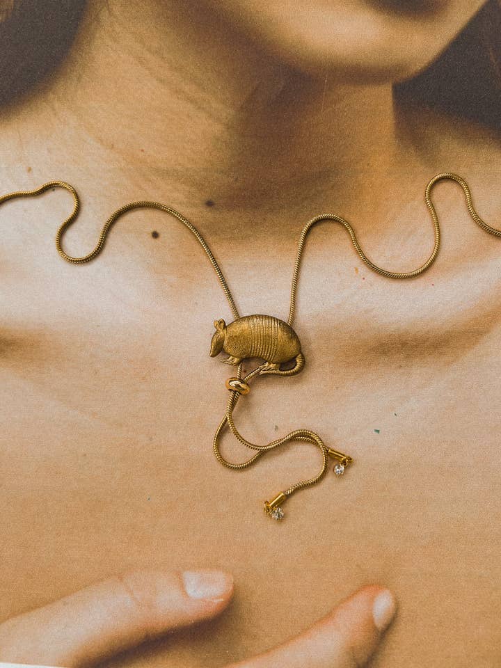 Armadillo Gold Vintage Style Bolo Tie for wholesale by Velvet Outlaw