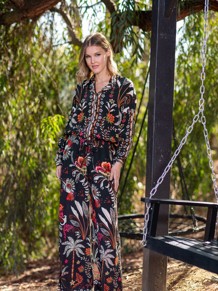 Palmtree Kennedy Button Front Blouse for wholesale by Tolani