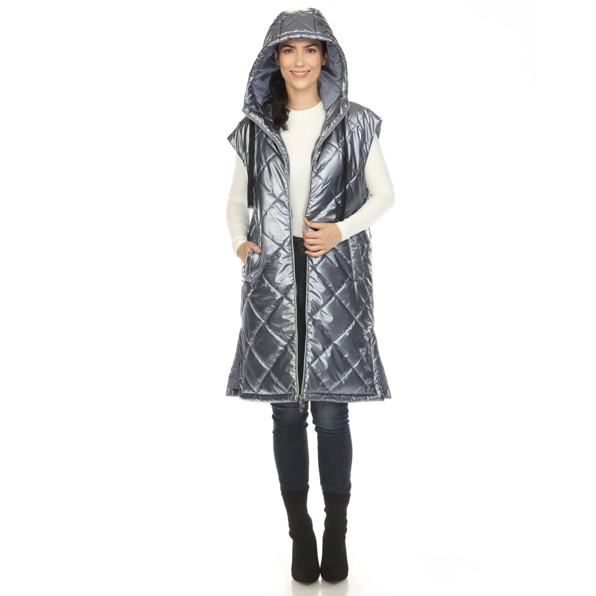 WHITE MARK – Großhandel Oberbekleidungsweste – Damen – Damen Metallic Lange Steppweste16