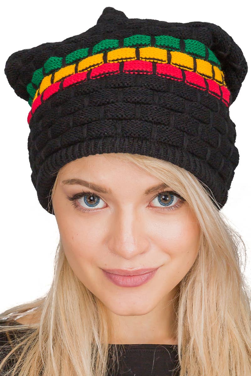 Cap Zone - Wholesale Beanie - Women's - Tri-Stripe Crochet Reggae Dreadlock Rasta Tam3