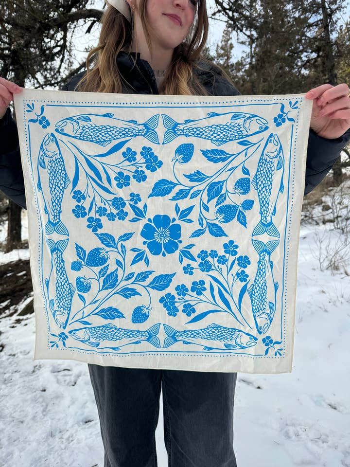 Fish and Flowers Bandana for wholesale by Birch Bark Artworks