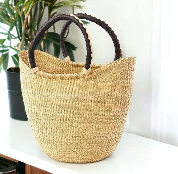The African Home Goods - Wholesale Beach Bag - African Natural Ghana Beach Bag - Black & Tan Handles1