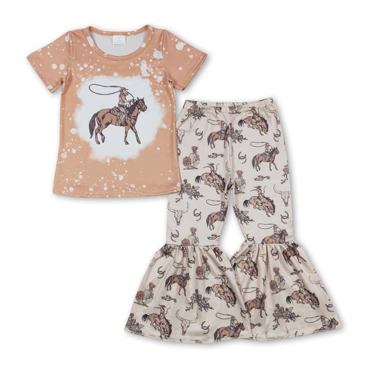 Yawoo Garments - Wholesale Sleepwear Set - Kids - Short sleeves horse rodeo kids boys western pajamas