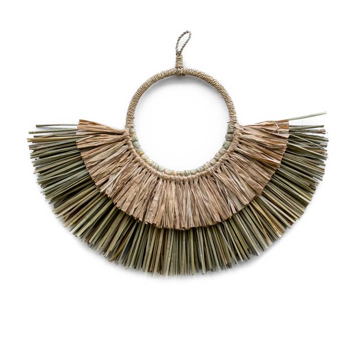 Seagrass Raffia Wall Hanging Decor - Half Moon Double for wholesale by Bali Harvest