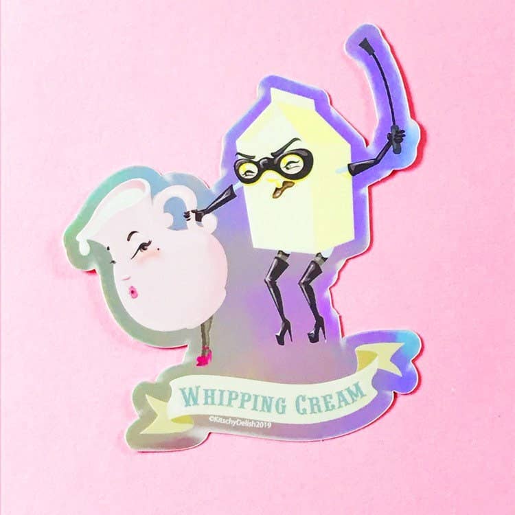 Kitschy Delish - Wholesale Sticker - Whipping Cream Holographic Vinyl Sticker, 3" wide0