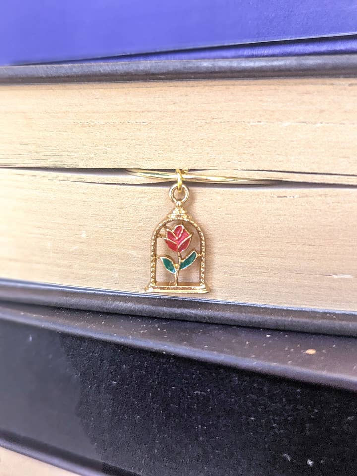Enchanted Red Rose Metal Bookmark Teardrop Page Clip for wholesale by Bookish Trinkets