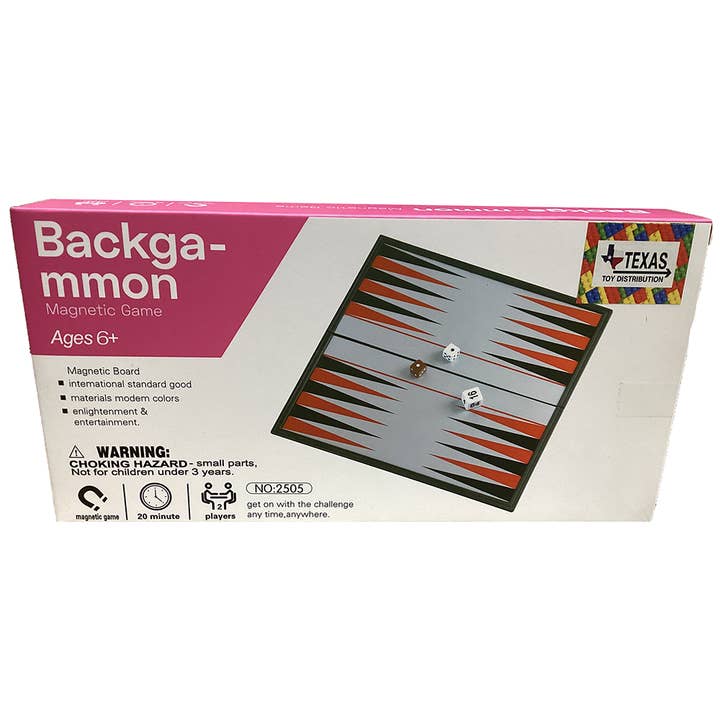 Texas Toy Distribution – wholesale Brädspel – Backgammon magnetiskt resespel i detaljhandelslåda