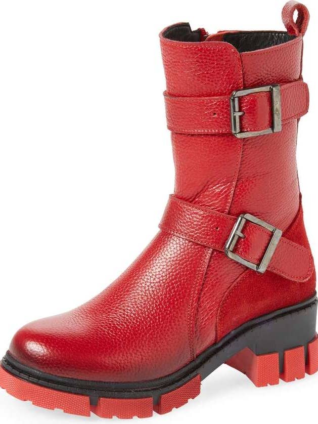 DASH STIEFELETTE AUS ROTEM KALBSLEDER - SOHLE MIT SCHNALLEN für den Großhandel von Sheridan Mia