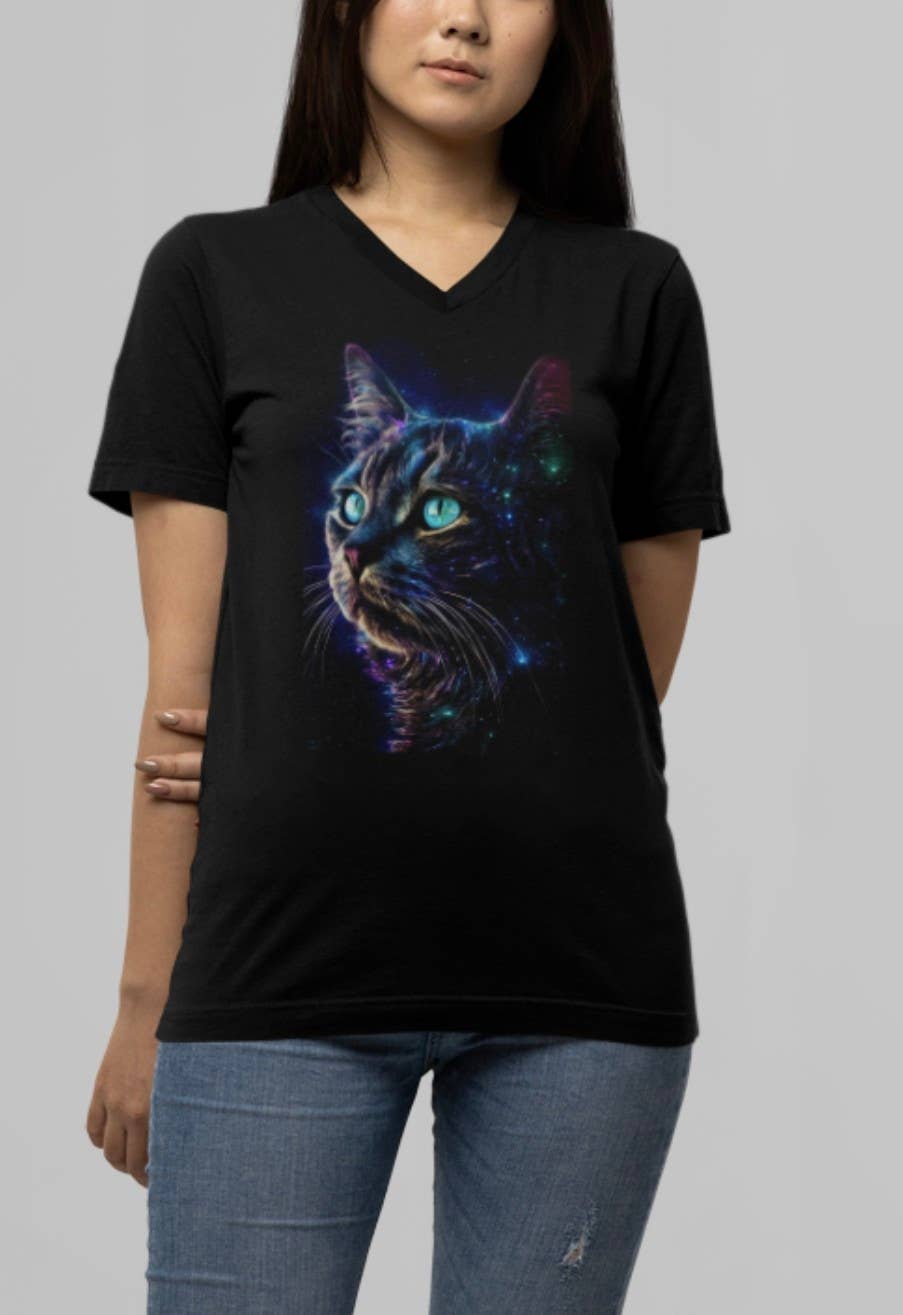 Upside Down Owl Farm - Wholesale Screen Printed T-Shirt - Women's - Striking Black Cat Galaxy Shirt, Cat Shirt or Sweatshirt 7