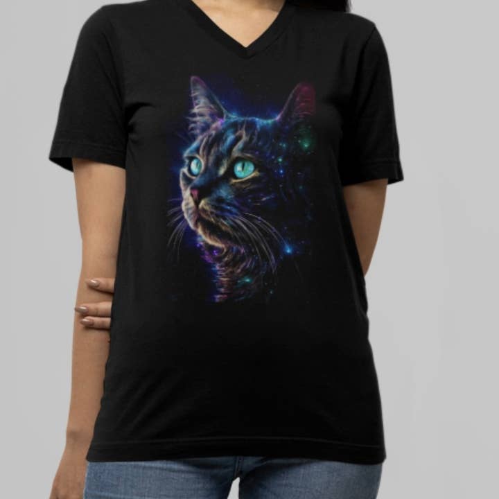 Upside Down Owl Farm - Wholesale Screen Printed T-Shirt - Women's - Striking Black Cat Galaxy Shirt, Cat Shirt or Sweatshirt 7