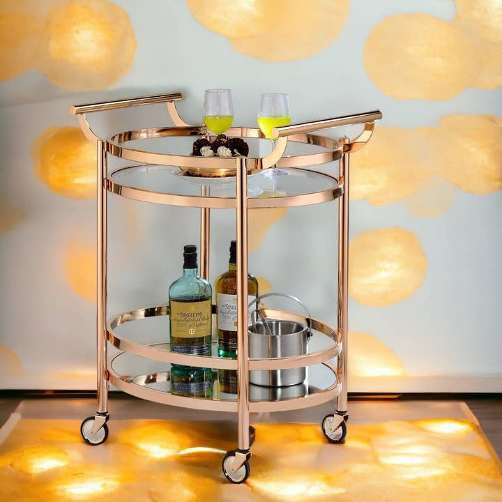 Lakelyn Clear Glass & Rose Gold Finish Serving Cart for wholesale by 39F Inc.