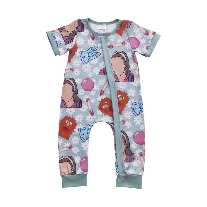 Aier Wholesale - Wholesale Jumpsuit - Baby - Baby Girls Blue Teacher Zip Rompers3