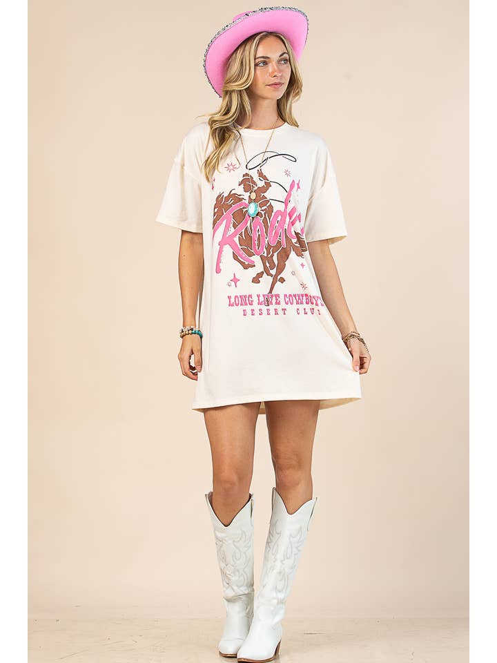 VANILLA AV1202-CELIA WESTERN RODEO GRAPHIC T-SHIRT DRESS for wholesale on Faire2