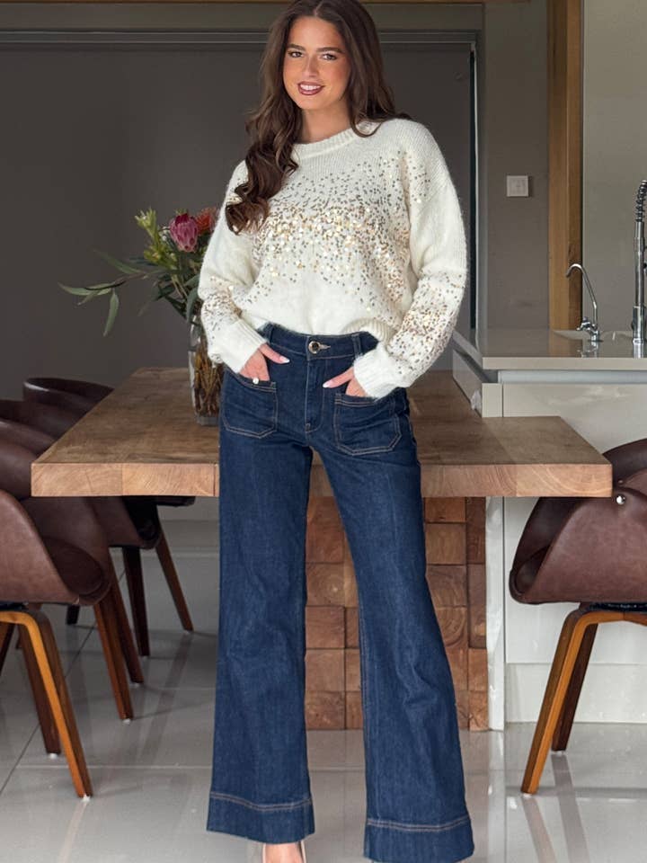 Hina Sequin Striktrøje Creme for engroshandel hos Girl In Mind