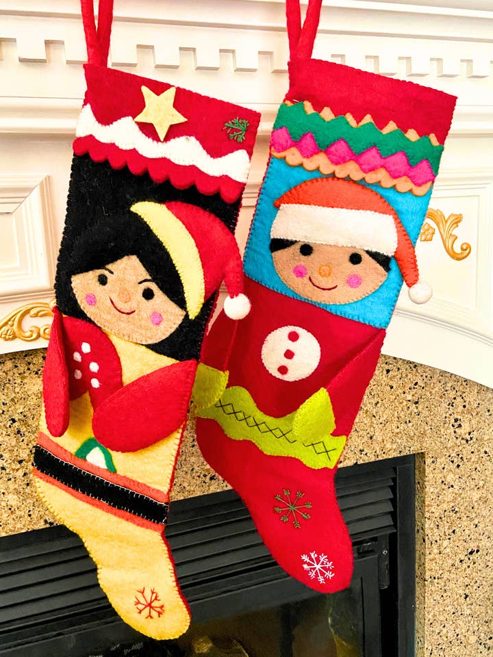 Felt Elf/Elves Christmas Stocking Made in Nepal for wholesale by Averfelt