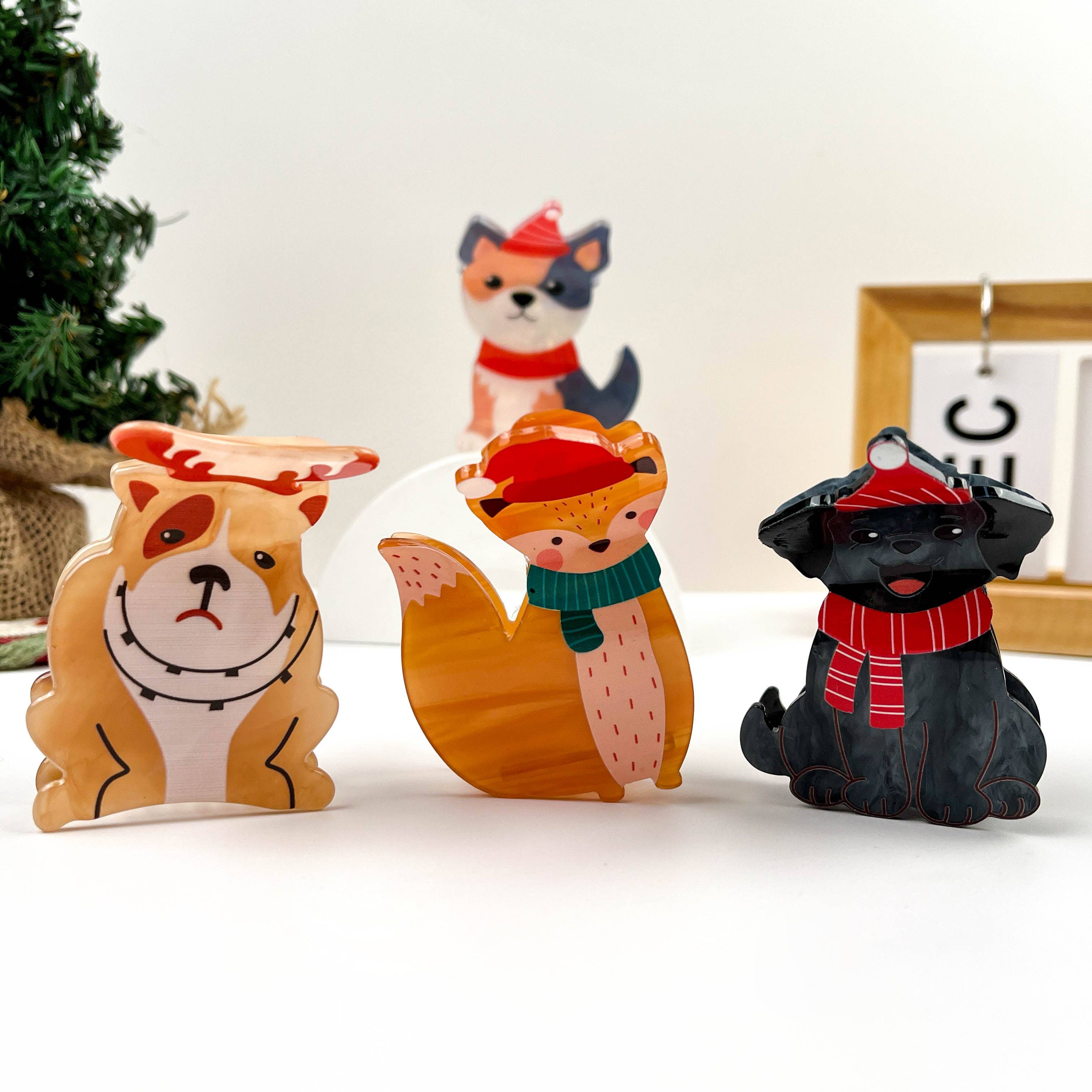 mildstyles - Wholesale Hair Clip - Women's - Winter Scarf Animal Acrylic Printed Christmas Hair Claw Clip13