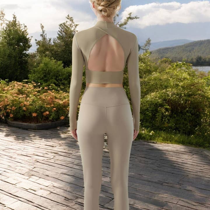 Active by Anna-Kaci - Wholesale Athletic Top - Women's - Long Sleeve Crop Top with Open Back and High Neck4