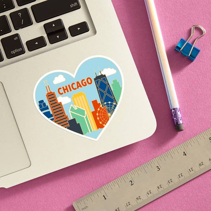 THE FOUND - Wholesale Sticker - Chicago Skyline Heart Die Cut Sticker1