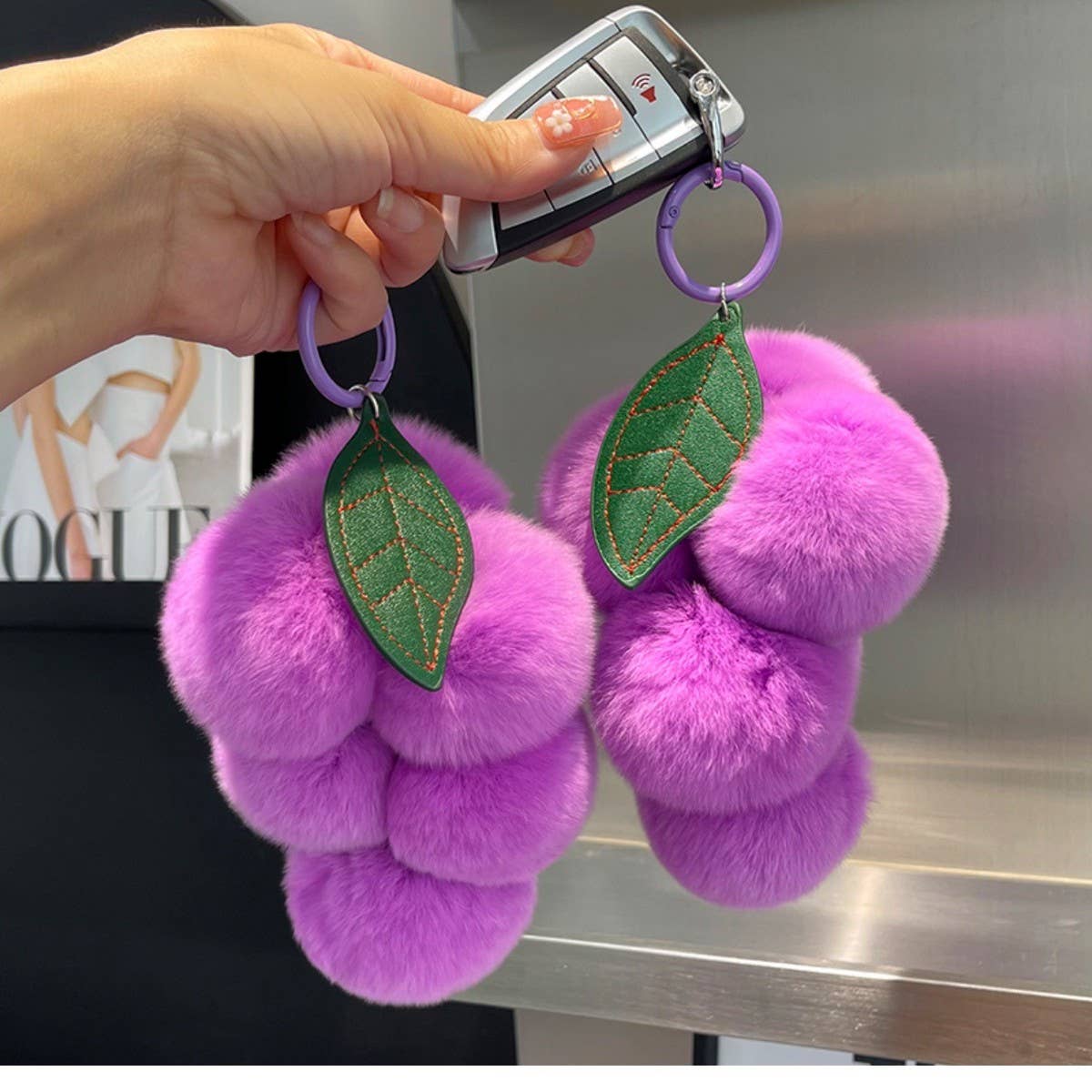 ACCITY - Wholesale Keychain - Unisex - CUTE PLUSH DOLL PURPLE GRAPE CAR KEYCHAIN PENDANT_CWMM24833