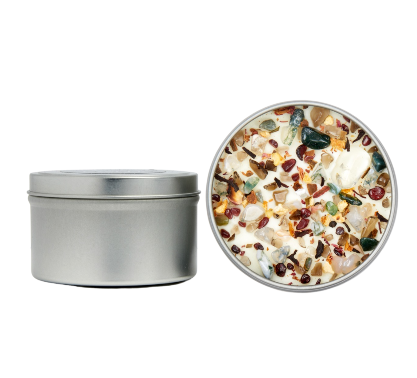 New Moon Beginnings - Wholesale Travel Candles - Crystals & Herb Energy Candles 8oz Tin Soy Candles Handmade61