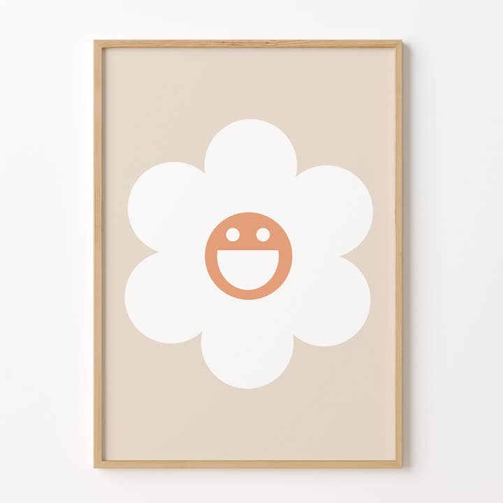 Smile Face Retro Flower Daisy Fun Art Print Wall Poster for wholesale by Peach and Home
