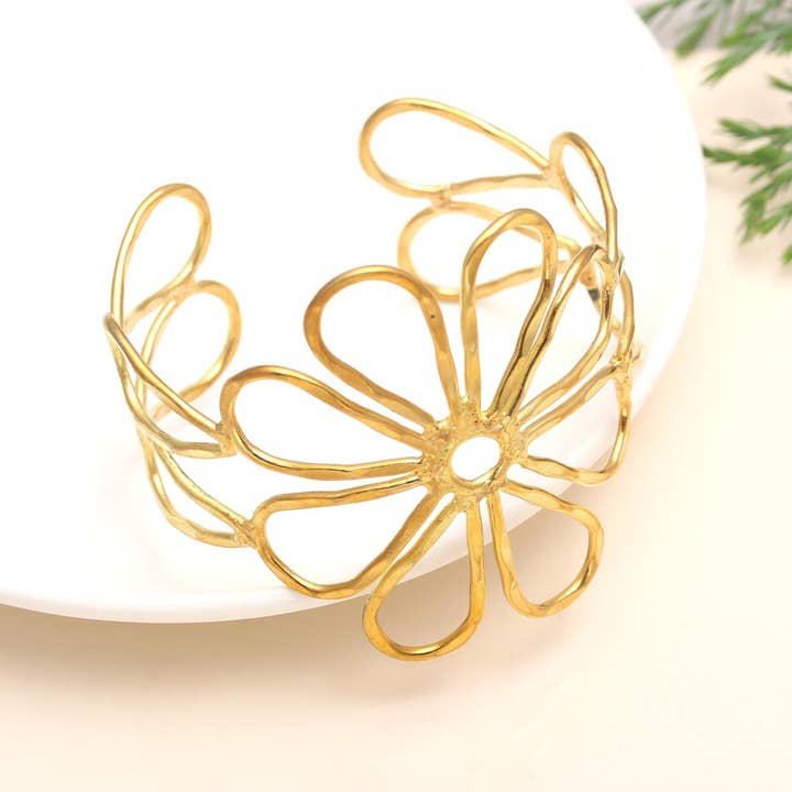 AG 925 JEWELLERY - Wholesale Cuff Bracelet - 925 Silver Flower Cuff Bracelet