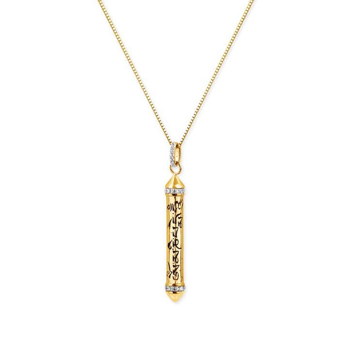 Om Mani Padme Hum Prayer Necklace With White Topaz for wholesale by Seven Saints