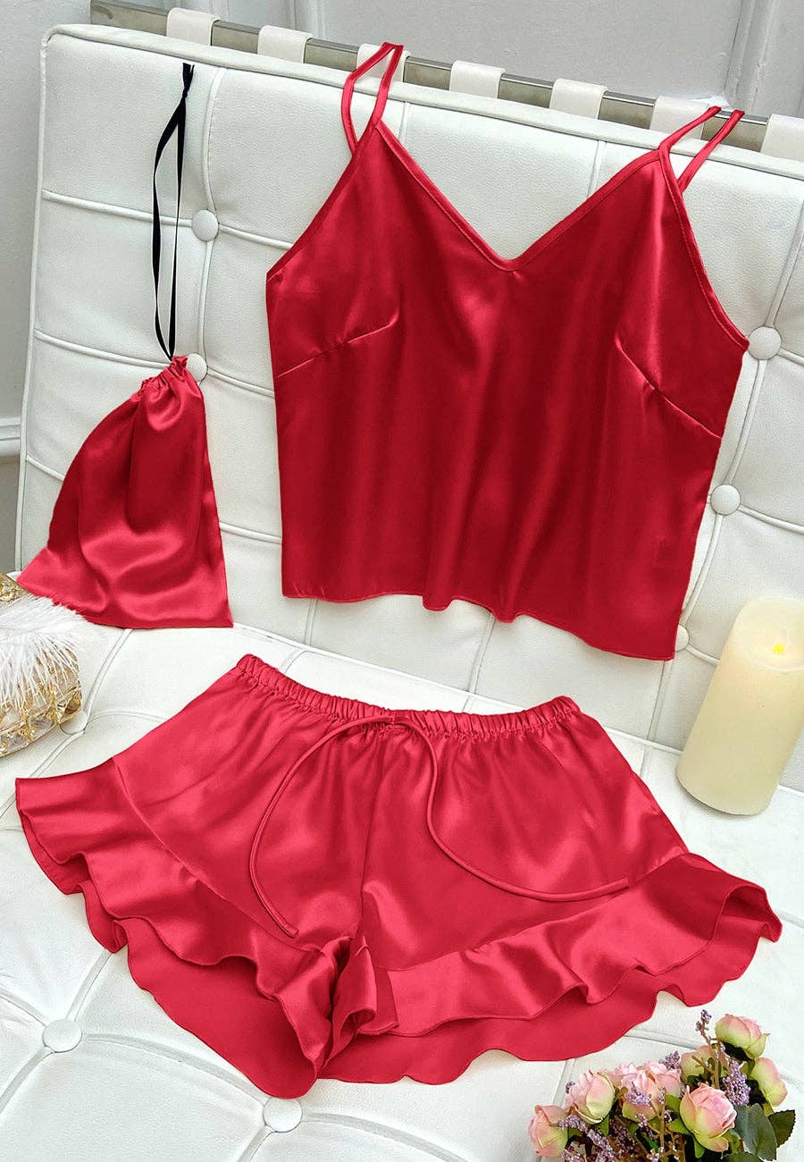 Anna Kaci Wholesale - Wholesale Lounge Set - Women's - Satin Tank and Ruffle Hem Shorts26