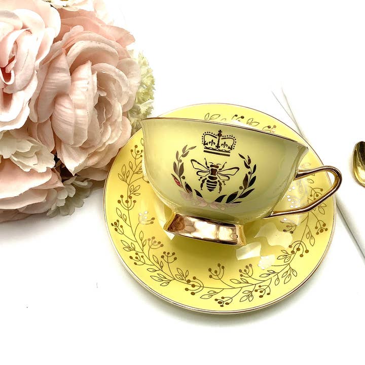 All Little Cute Things - Wholesale Tea Set - Bridgerton Golden Bee Yellow with Gold Teacup and Saucer