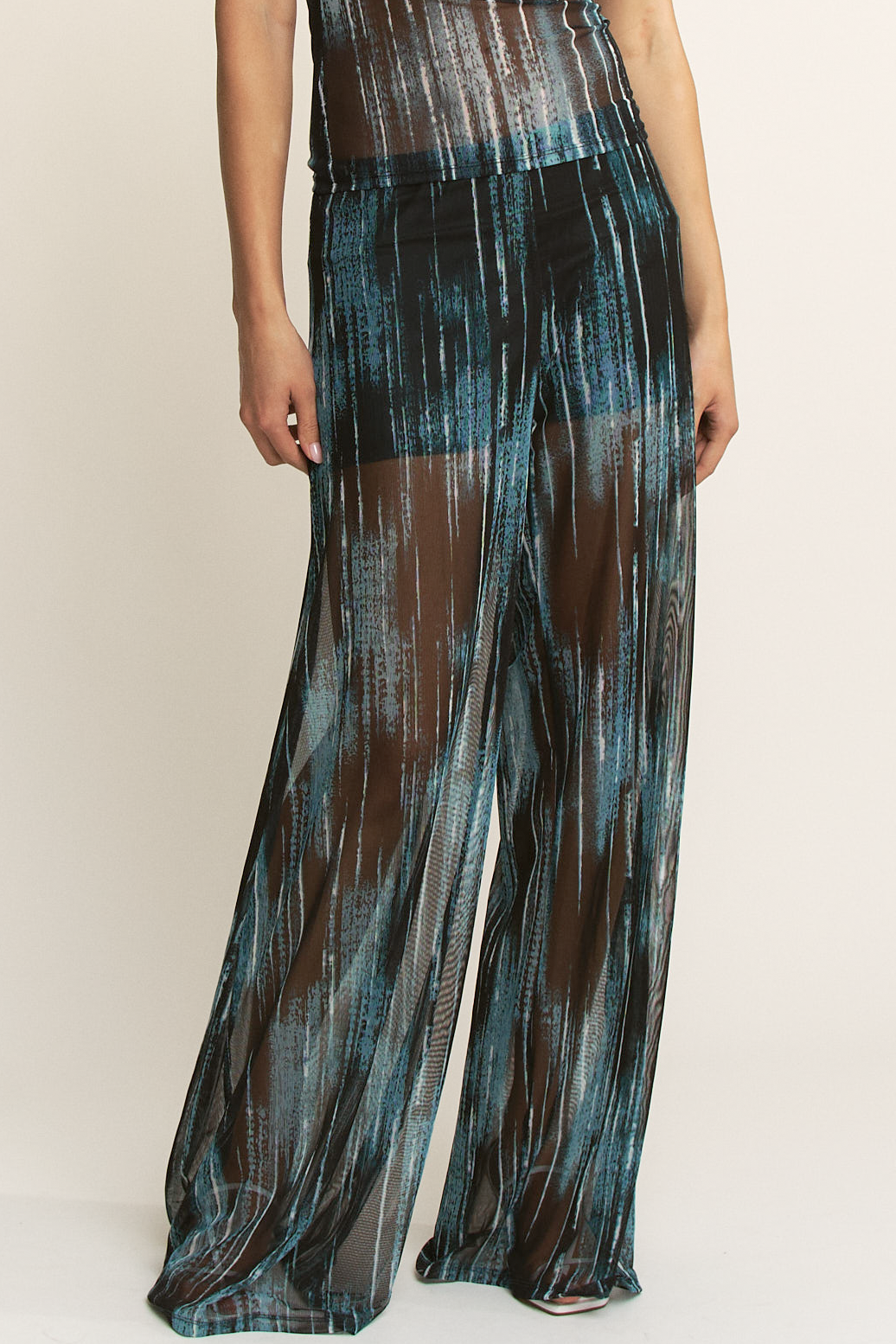 YNEZ - Wholesale Pants - Women's - Vibrant Stripe Print Sheer Wide Leg Cocktail Going Out Pant23