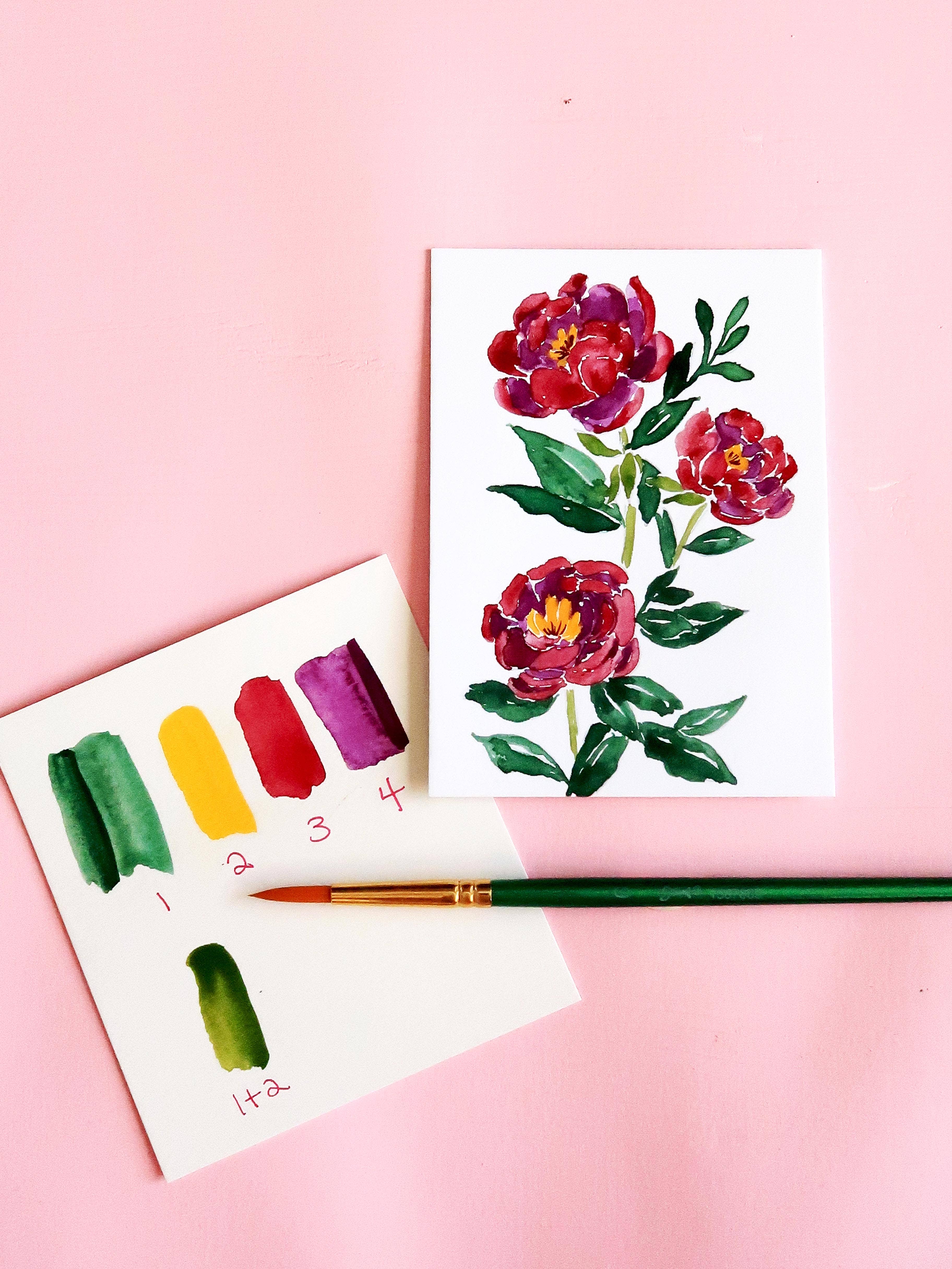 Pink Puddle Studio - Wholesale DIY Craft Kit - Peony Flower Watercolor Paint by Number DIY Kit4