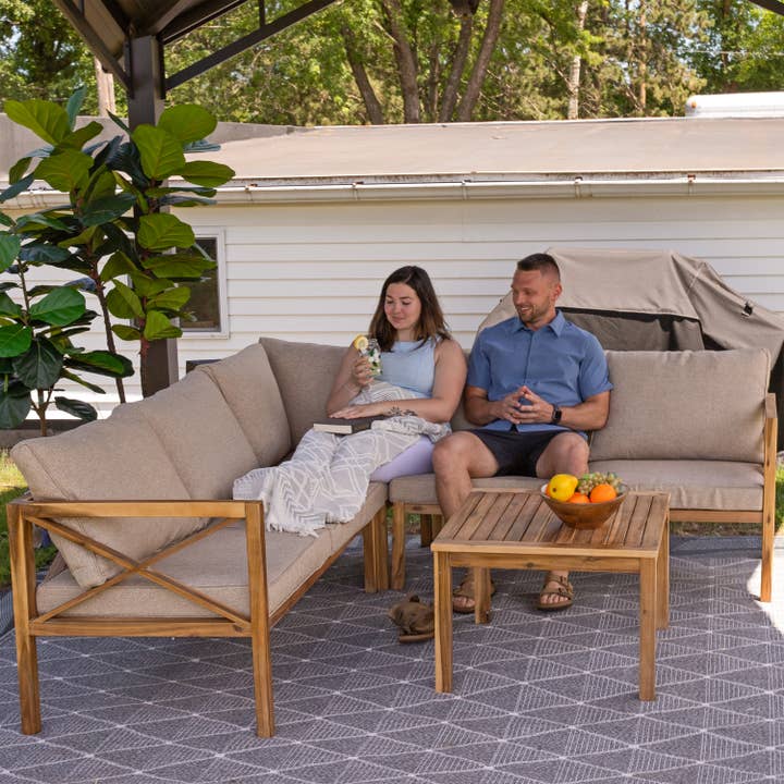 Sunnydaze Decor - Wholesale Patio Set - Edisto 4-Piece Acacia Outdoor Conversation Set - Light Brown6