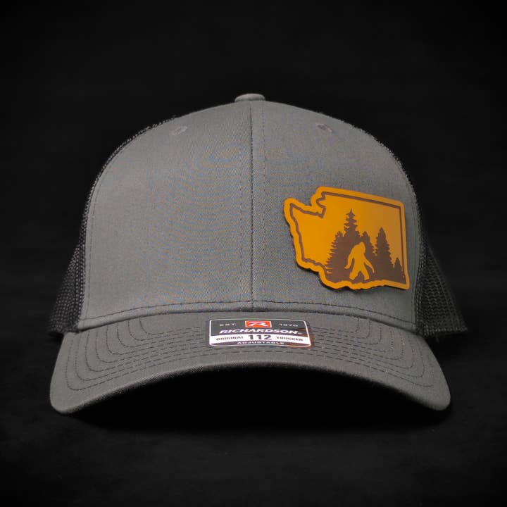 Washington Sasquatch, Yeti, Bigfoot Leather Patch Hat for wholesale by Snag Customs
