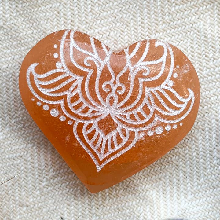 "FIERCE" PEACH Selenite Heart Crystal Mother's Day Gifts for for wholesale by Fractalista Designs