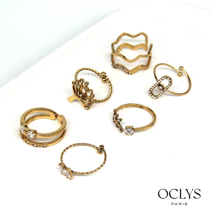 Set di 12 anelli regolabili strass acciaio inossidabile Sia per la vendita all'ingrosso da parte di Oclys
