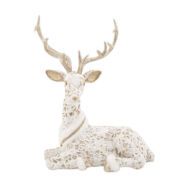 19in White/Gold Deer Laying for wholesale by December Diamonds