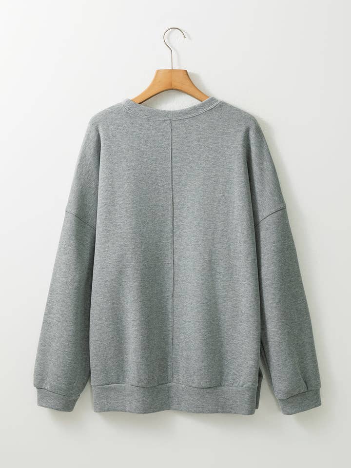 Medium Grey Side Split Drop Shoulder Oversized Sweatshirt for wholesale on Faire5