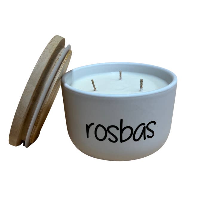 Rosbas Candle-Scented-Soy Wax-White Ceramic Bowl with Lid-11 oz for wholesale by rosbas, llc