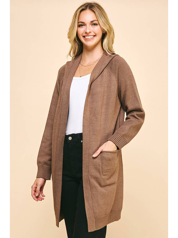 PINCH - Wholesale Cardigan - Women's - HOODED SWEATER CARDIGAN - BROWN