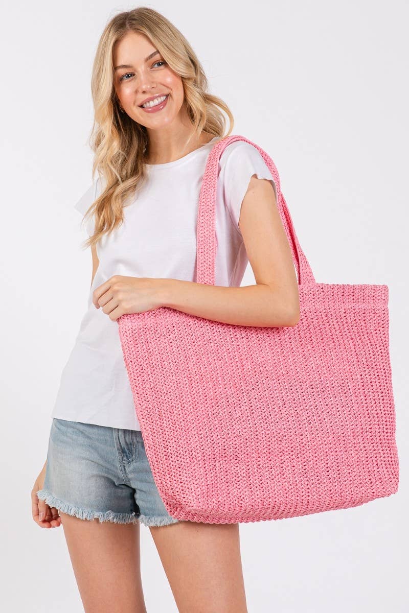 Collections by Fame Accessories - Wholesale Tote Bag - Women's - Large Crochet Straw Tote Bag7