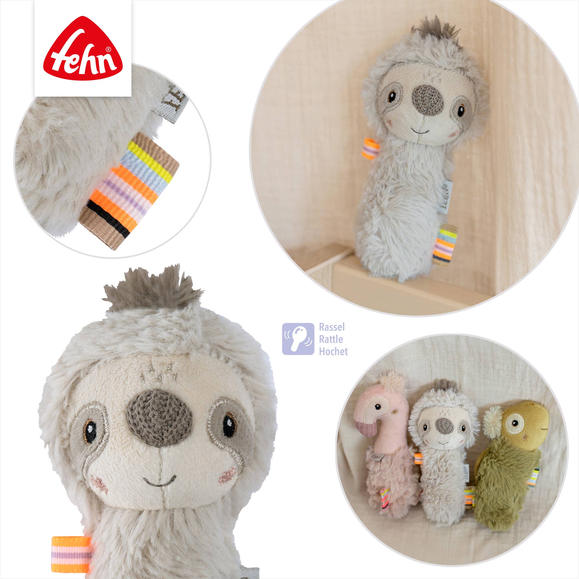 Fehn - Wholesale Handheld Rattle - Baby - Sloth Grasping Toy - Grasping & Motor Skills Toy3