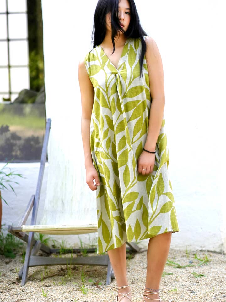 Ingrid Cotton Dress Green White for wholesale on Faire2