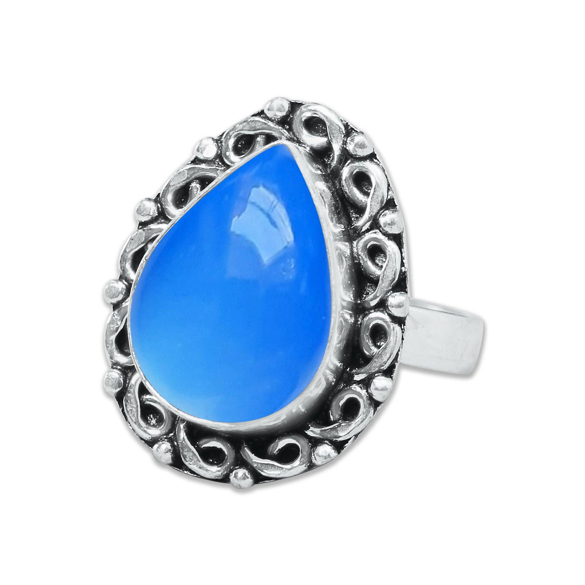 Handmade Jewels - Wholesale Cocktail/statement ring - Blue Chalcedony Rings – Handmade, Silver-Plated, Assorted Boho Designs (US Sizes 6–10, Made to Order)14