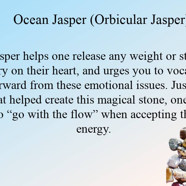 Scheda informativa Ocean Jasper per la vendita all'ingrosso da parte di The Witch Depot