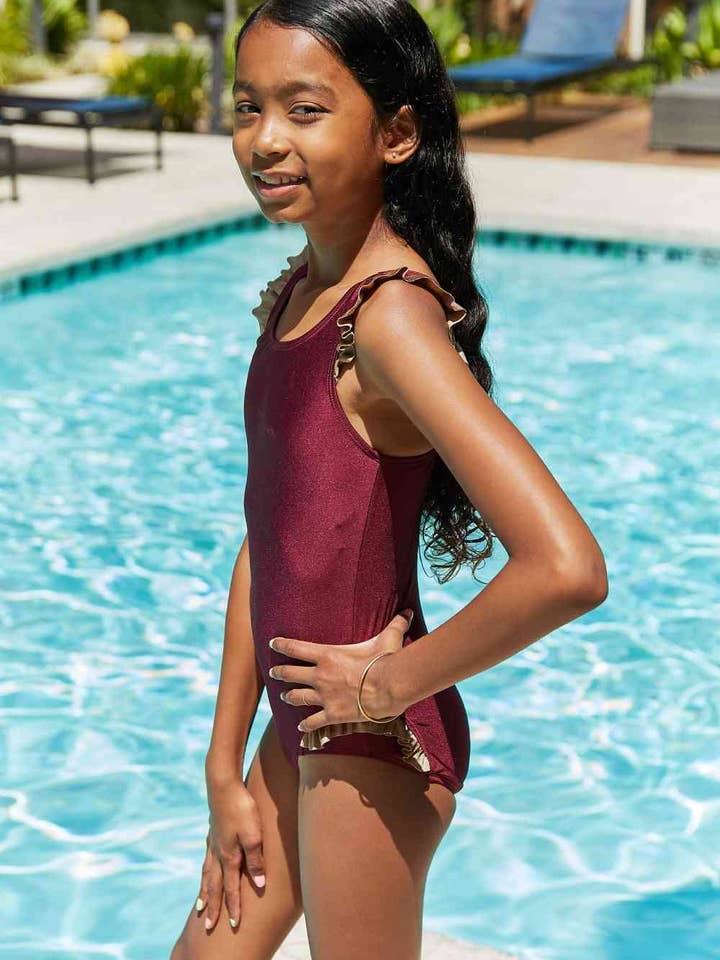 Wave Break Contrast Trim One-Piece in Wine for wholesale by Fashion Quality Boutik